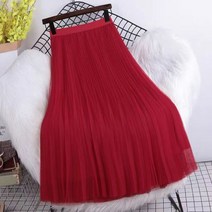 튤스커트 캉캉스커트 3레이어 Tulle 롱 스커트 여성 2022 새로운 Pleated 캐주얼 Office 오렌지 핑크 우아