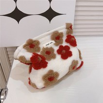 파우치 휴대 여행 소형 대형 화장품 메이크업 케이스 여성 가방 뷰티 플라워 주최자 클러치 용 양고기 플러시 보관 세면 용품 가방 39