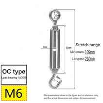 턴버클 M4 ~ 턴버클 304 스틸 와이어 로프 장력 장치 음영 타포린 설치 DIY 도구 플랜지 볼트 후크, 01 M6_03 CC Type