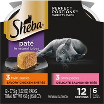 Sheba 퍼펙트 포션스 멀티팩 치킨과 연어 앙트레 캣 푸드 트레이, 2.6-oz case of 6 twin 2