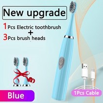 샤오미 새로운 음파 전동 칫솔 성인 울트라 소닉 자동 진동기 미백 IPX7 방수 3 브러쉬 헤드 세트, 05 Blue Charging
