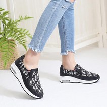 아크라 여성 루시아 가죽 밴딩 스니커즈 슬립온 5cm