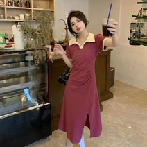 여성 봄 가을 하객원피스 반팔 소매 쇄골 카라 정장 롱원피스 원피스 상견례룩 상견례옷 하객룩 상견례 셀프 77 소개팅룩 피로연 오피스룩 결혼식