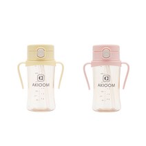 아키움 리뉴얼 유아빨대컵 아기물병 원터치방식 2종세트, 260ml+260ml, 레몬+핑크
