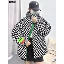 흰 오리 털 다운 체크 바둑판에 미국식 여 자켓 빈티지 한 도톰한 패딩 점퍼. 하이스트