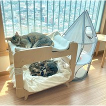2층 고양이 숨숨집 원목 하우스 박스 가구 침대 케이지 편안한, 침대 + 스크래처 2개 + 쿠션 2개