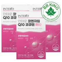 비비킹 인테로 코엔자임큐텐 코큐텐 높은 혈압감소 도움 코엔자임Q10 COQ10 항산화에 좋은 영양제 메타 식약처 인증 건강기능식품 비타플랜 CQ10 코엔자이큐텐 코엔자인큐텐, 국내산 코엔자임큐텐 3박스(6개월분)