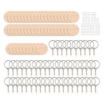 shangren 나무 키 체인 블랭크 둥근 나무 조각 펜던트 참 키 체인 블랭크 및 DIY 키 링을위한 키 체인 펜던트 키링, 활기 없는, 50 개