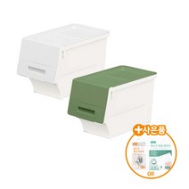 [리빙앤트리]리빙 펠리컨박스 소형28L 2P (마스크위생파우치증정), 아이보리+그린