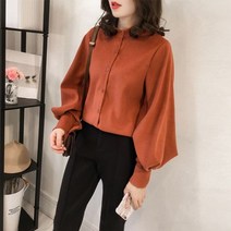 2020 봄 new 심플 단색 스탠드 칼라 여성 블라우스 빅사이즈 긴팔 패션 셔츠 8931 50