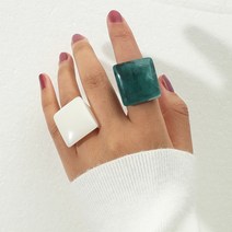 클로버 행운 반지 하트 링 2021 트렌드 한국 흰색 녹색 여성용 손가락 보석 아크릴 수지 여행 빈티지 패션 여자 생일 선물 세트