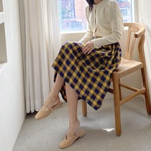 코지 여자 레이어드 청순 코디 여친룩 산책 체크 패턴 롱스커트