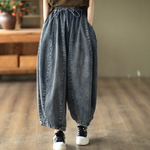 도오빠 보니카 여성 밴딩 청바지 데님 진 벌룬 와이드 팬츠 워싱 하렘 배기핏 통넓은 항아리바지 여자청바지 프리사이즈