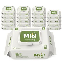 Miel 미엘 화이트 물티슈 80매 캡형 20팩 엠보싱 평량 55g 도톰 대용량