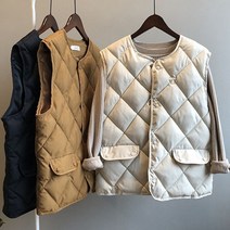 BAISLUN 여성 경량 패딩 조끼 겨울 노카라 퀄팅 누빔 조끼 베스트