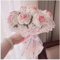시뮬레이션 장미 수제 짠 Diy 꽃다발 핸드 헬드 꽃 축제 선물 홈 장식 사진 소품, 06 whitepink S 1PCS, 06 whitepink S 1PCS
