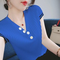 블라우스 패션 v목 Spliced 버튼 2022 여름 새로운 대형 블라우스 솔리드 컬러 캐주얼 풀오버 우아한 여성 의류 통근 셔츠