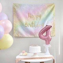 핑크 공주 무지개 생일 파티 현수막 왕관 어깨띠 세트, 핑크 무지개 현수막세트