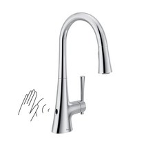 Moen 9126EWNL Kurv Collection Motionsense 웨이브 센서 터치리스 원 핸들 하이 아크 풀다운 모던 주방 수도꼭지 파워 클린 광택 니켈 431552, Polished Nickel_Standard