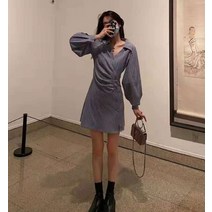드레스허그 도나 사선 소매 포인트 원피스