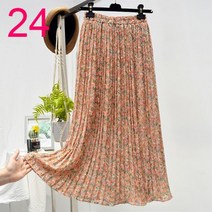 여름 스커트 여성 2022 새로운 빈티지 꽃 프린트 쉬폰 플리츠 스커트 탄성 높은 허리 캐주얼 미디 스커트 여성 의류 jupe