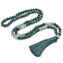 성년의날 펜던트 커플목걸이 클로버목걸이 8mm 레드 그린 루비-Zoisite Aventurine 페르시 108 말라 목걸이 세트 요가기도 묵주 술 쥬얼리 남성과 여성을위한