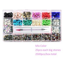 네일 2500pcs 네일 아트 라인 석 키트 박스 21 그리드 혼합 크기 세트 1pc 픽업 펜 유리 크리스탈 장식 3D, 12 Mix Color 2500pcs