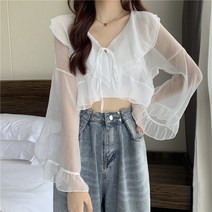 여름숏가디건 스윗 커프스 페플럼 스트랩 레쉬셔츠 상의 여성 숄 배합 치마 외 4035716472