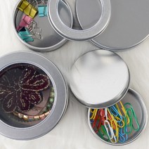 투명창 철재 틴케이스 원형 소품 악세사리 보관함, 90x60mm - 막힘