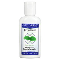 Eco-Dent ExtraBrite 베이킹 소다 가루 치약 불소 무함유 대즐링 민트 향 56g(2oz), One Color, One Size