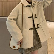 떡볶이 코트 크롭 하프 짧은 루즈핏 귀여운 겨울 모직 여성용 크림 베이지 오버핏 루즈핏