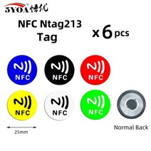 6pcs nfc ntag213 ntag215 ntag216 태그 스티커 ntag 213 13.56mhz 범용 라벨 rfid 토큰 순찰 초경량 바로 가기 등, color-6nfc213