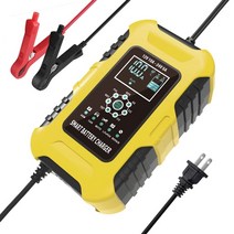 파워뱅크 캠핑 차박 Foxsur 12v-24v 10a 완전 자동 배터리 충전기 디지털 lcd 디스플레이 자동차 충전기 전원 펄스 수리 충전기 납산 lifepo4, 노란 우리