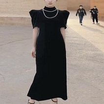 여성 퍼프 반팔 소매 롱 드레스 봄 여름 햅번 스타일 프랑스 복고풍 하이 엔드 기질 빅사이즈