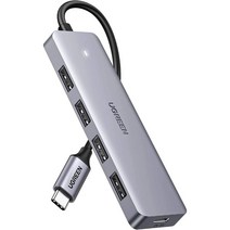 USB-C 허브 4포트 UGREEN USB 3.0 노트북 USB 분배기 Macbook Pro iMac iPad Pro, 그레이