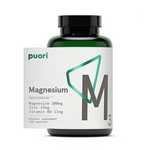 손절임 눈떨림 영양제 puori 유기농 마그네슘 아연 보충제 - 300mg x 120 비건 캡슐 - 수면 앰프용 m3 면역 지원 근육 회복 다리 경련 - 아연 15mg 비타민, 120개(1팩)