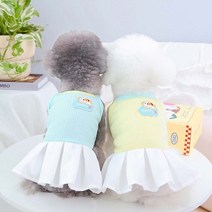 강아지 봄 여름 옷 테니스 스커트 애견 끈나시 원피스, 옐로우