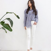 여성 해지 편안한 면 화이트진 슬림 스키니 데일리 청바지