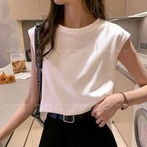 여성 라운드 오버 민소매 티셔츠 나시티 나시