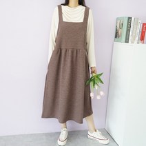 여성용 호박끈 조끼 레이어드 셔링 캐주얼 롱 원피스
