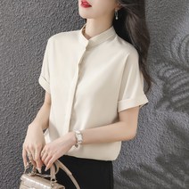 IBOY UGIRL 여성 여름 새틴 단추 실종 돌먼 소매 반팔 셔츠