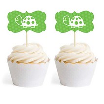 Andaz Press Birthday Cupcake Toppers DIY Party Favors Kit Turtle Double-Sided 18-Pack, 1