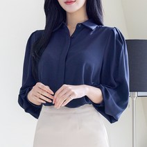 [오버나인] 여성 링클프리 히든 셔츠 어깨 퍼프 블라우스