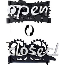 iGrow open close 팻말 우드 오픈클로즈안내판 영업중 개업선물 나무 기어 크리에이티브 수동 기계 OPEN CLOSED 팻말, 블랙