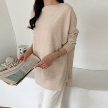 봄 50대 미시 엄마옷 하객룩 입술넥 루즈핏 박시핏 부드러운 비스코스 니트 롱 티셔츠
