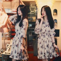 결혼식 레이시 카라 롱 원피스 하객 브이넥 셔링 미니 청순 포인트 허리 니트 여성스러운 코디