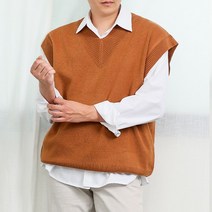 [오버나인] 남자 무지 박스핏 오버 숄더 베스트 V 니트조끼