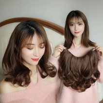하이유니 셋팅 펌 단발 반가발 셀프 붙임머리 여자 여성 헤어 피스 패션 부분 가발 35cm, 다크브라운 / 35cm, 1개