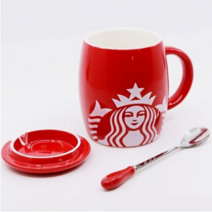 starbucks 스타벅스 컵 뚜껑있는 머그컵(숟가락 포함), 블랙