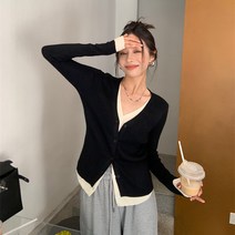 스멜모리 투톤 브이넥 투피스 니트 가디건